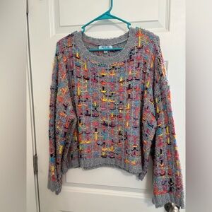 She + Sky Gray Sweater with Colorful Accents